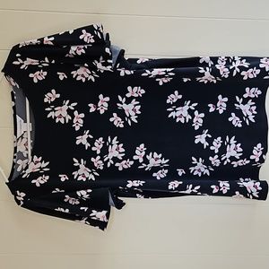 Women's Liz Claiborne Short Sleeve Shirt Blue Floral Size XL T13